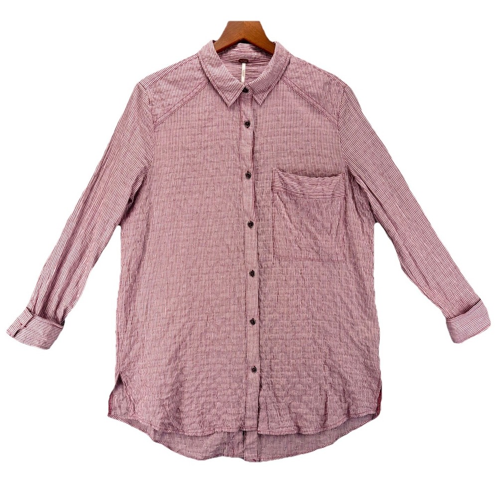 Free People Oversized‎ 2-Way Button Front/Back Seersucker Stripe Tunic M